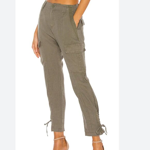 NWT Joie Women's Size 0 Green Telutci Cargo 100% Linen Pants - Picture 1 of 6